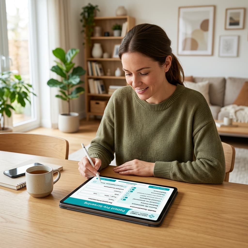 Patient completing a virtual health intake from home